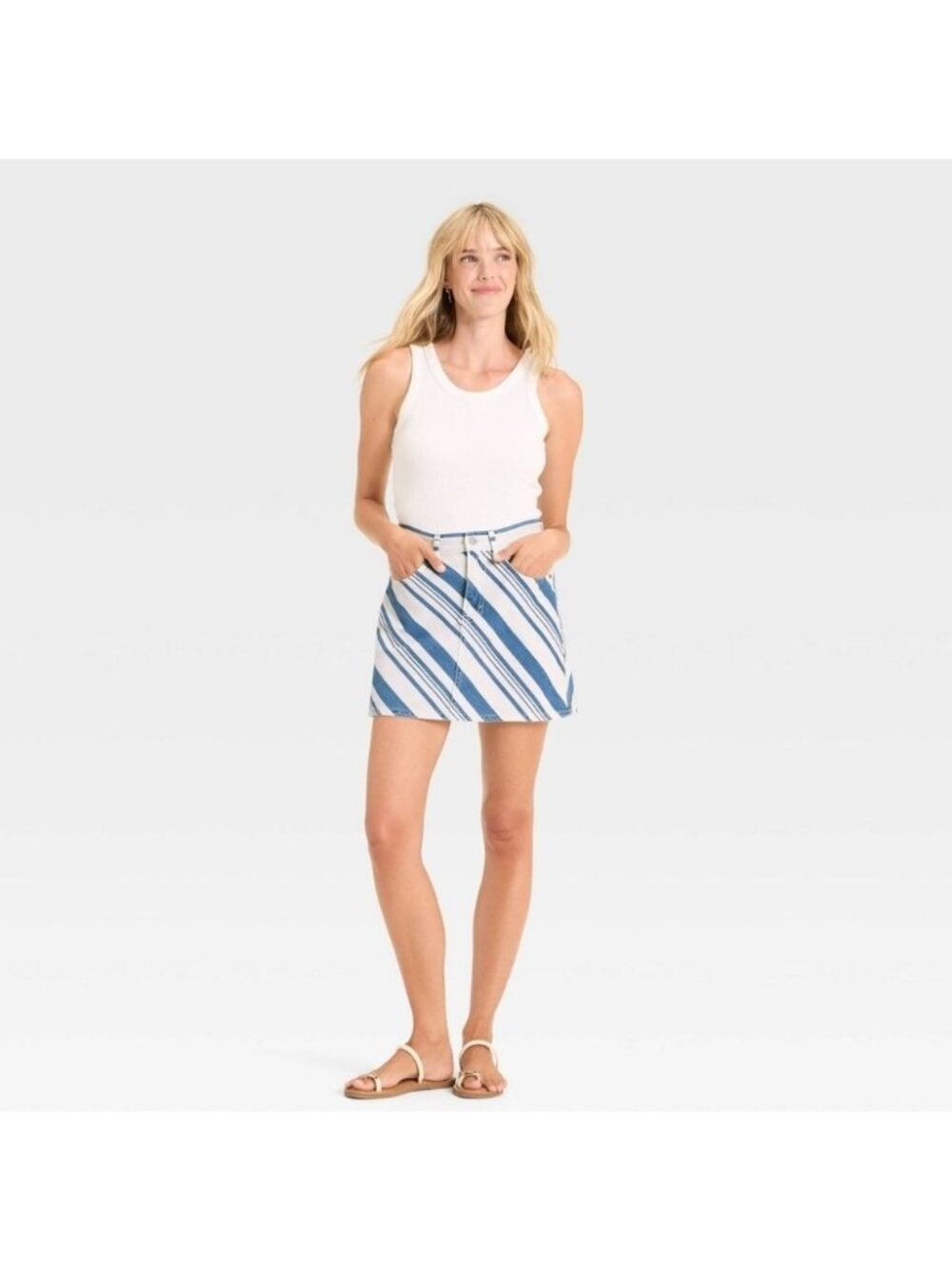 Universal Thread size 8 Striped Denim Mini Skirt, Navy/White NEW